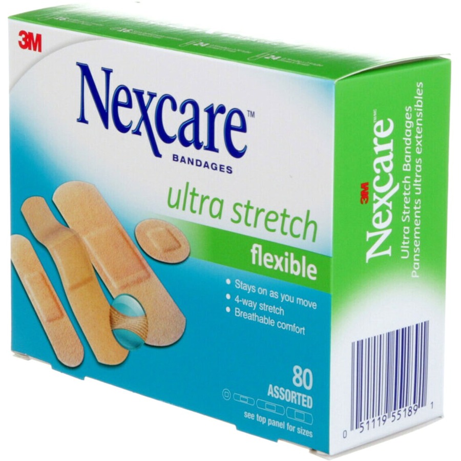 Nexcare Ultra Stretch Bandages Assorted Sizes Tan Elastic Diamond-Shaped Latex-Free