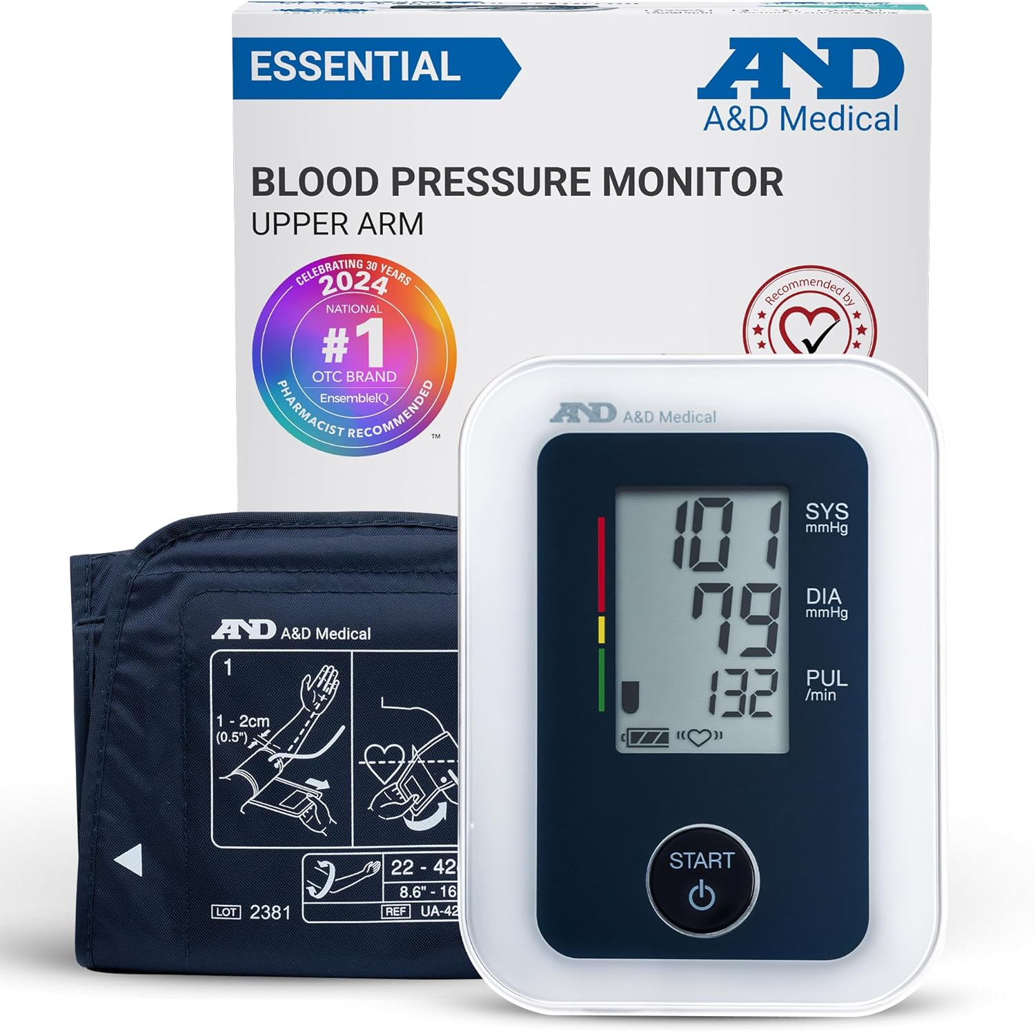 A&D Blood Pressure Monitor Large Cuff 12.2-17.7” 31-45cm)