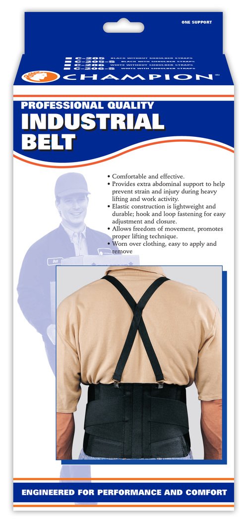 Industrial Belt Medium Back Support W/ Strap, Black S (24"-30") Latex-Free C-205