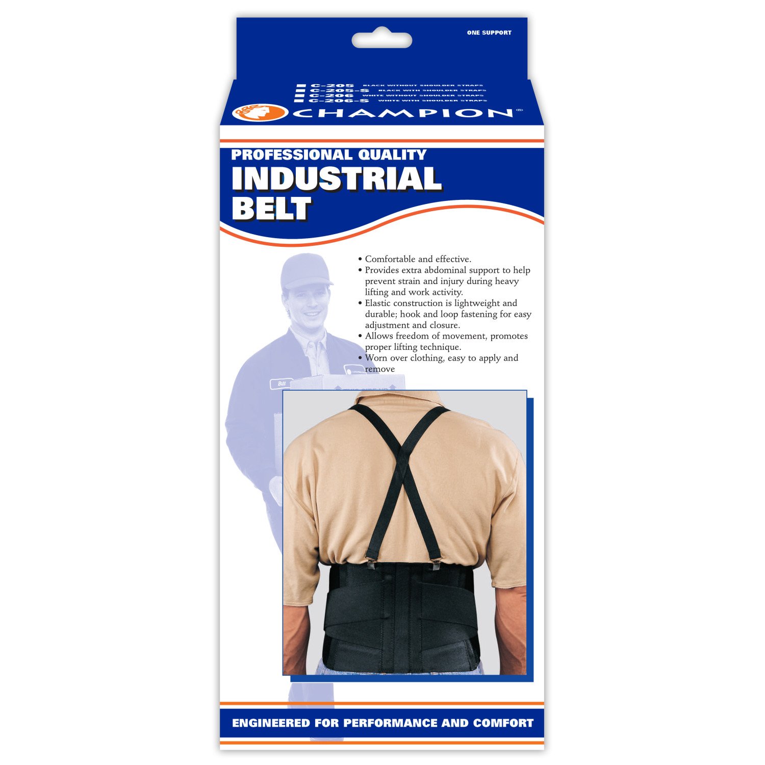 Champion Med Support Industrial Belt W/ Shoulder Straps L (36-42" Waist) White Latex-Free
