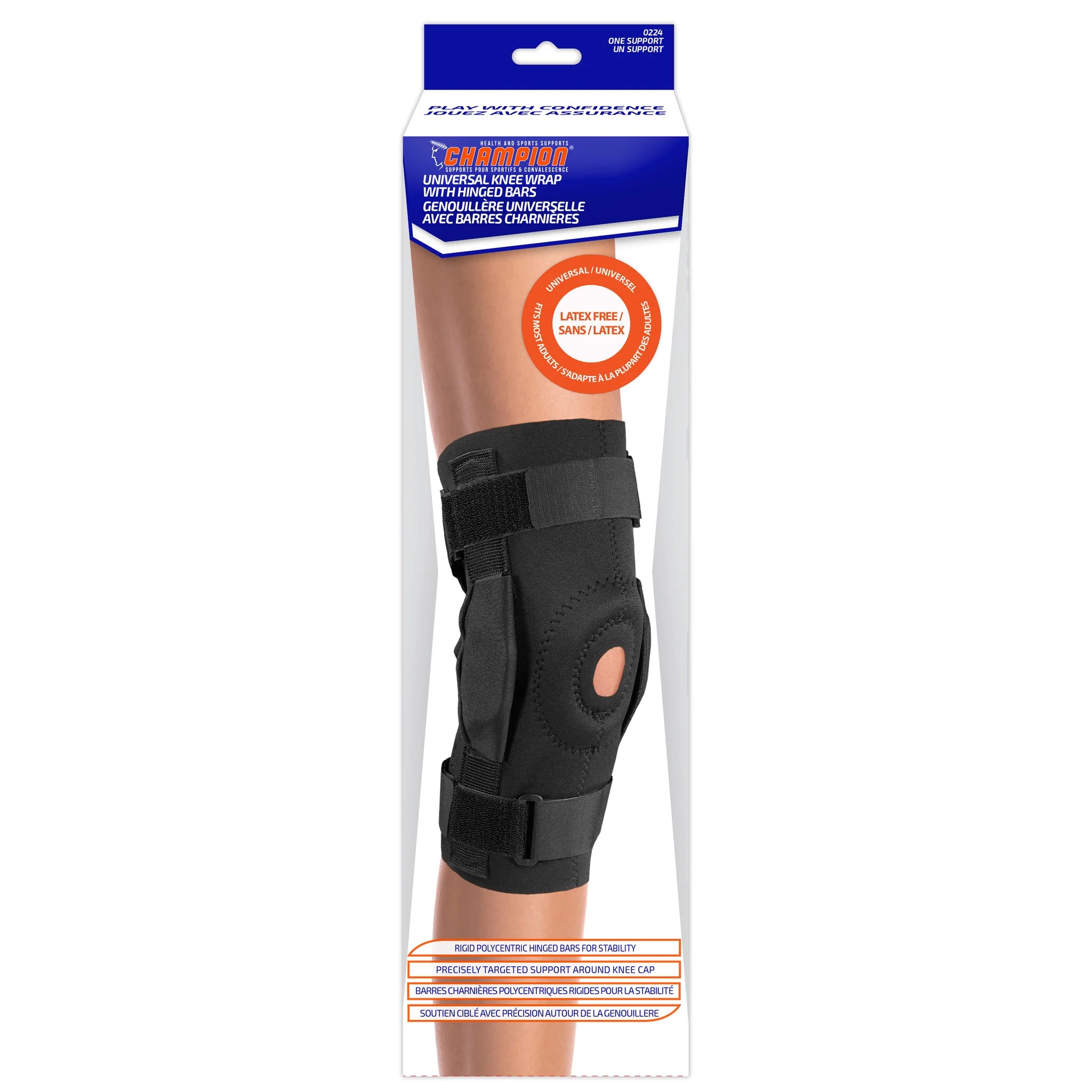 Champion Universal Knee Wrap With Hinged Bars One Size 16" - 19"