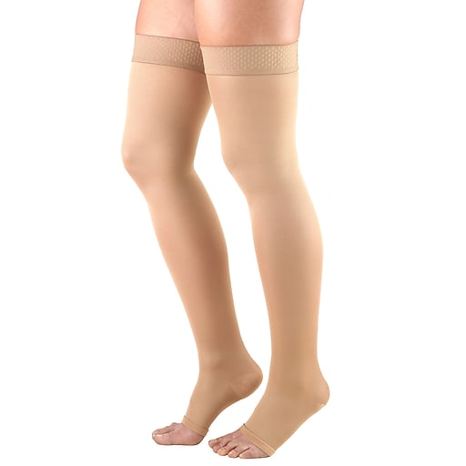Truform Ladies Opaque 20-30mmhg M (18-27 1/2") Thigh-High Open-Toe Beige Compression Stocking