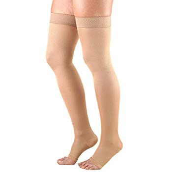 Truform Ladies Opaque 20-30mmhg Xl (23 1/2-32") Thigh-High Open-Toe Beige Compression Stockin