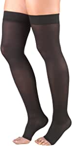 Pr Truform Ladies Opaque 20-30mmhg Thigh-High Open-Toe Stocking Lg (21 1/4 - 30 3/4") Black Ltx-Free