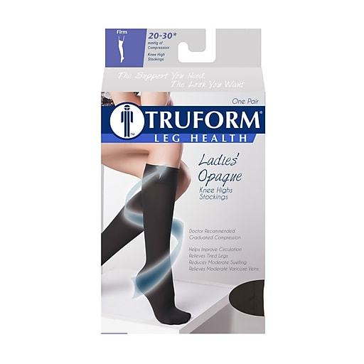Truform Opaque 20-30mmhg Ladies Knee High Closed Toe M (11 3/4-16 1/2") Stocking Black Ltx Free