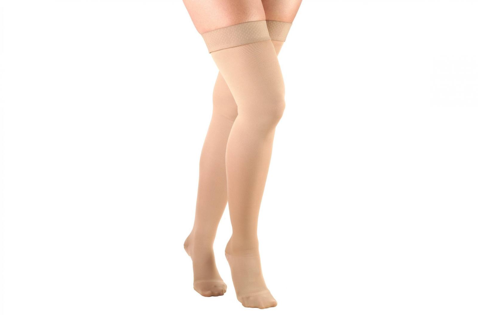 Ea Truform Opaque 20-30mmhg Ladies Thigh-High Closed-Toe L (21 1/4-30 3/4") Beige Stocking Ltx-Free