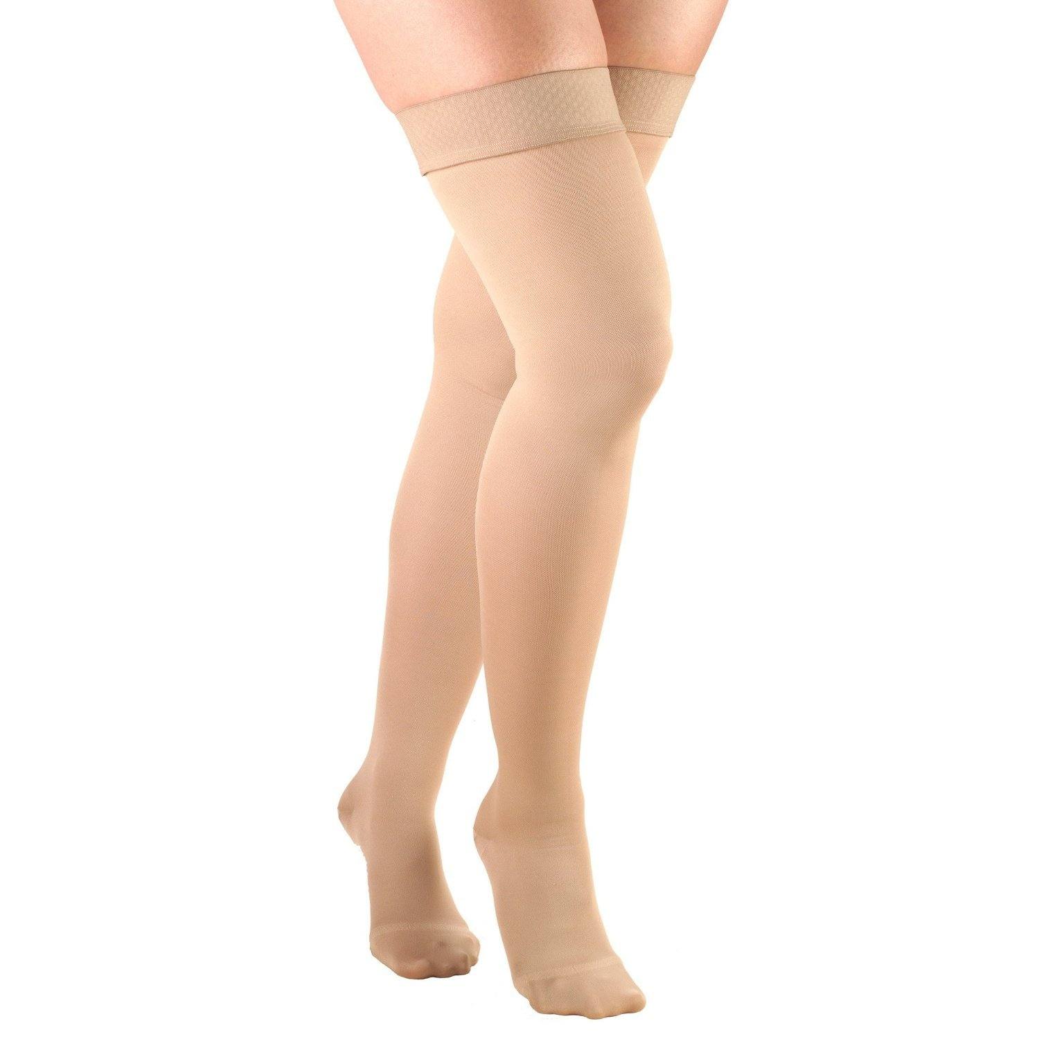 Truform Opaque Thigh High 15-20 Mmhg Compression Socks, Closed Toe, Beaded Top, Black,048503537