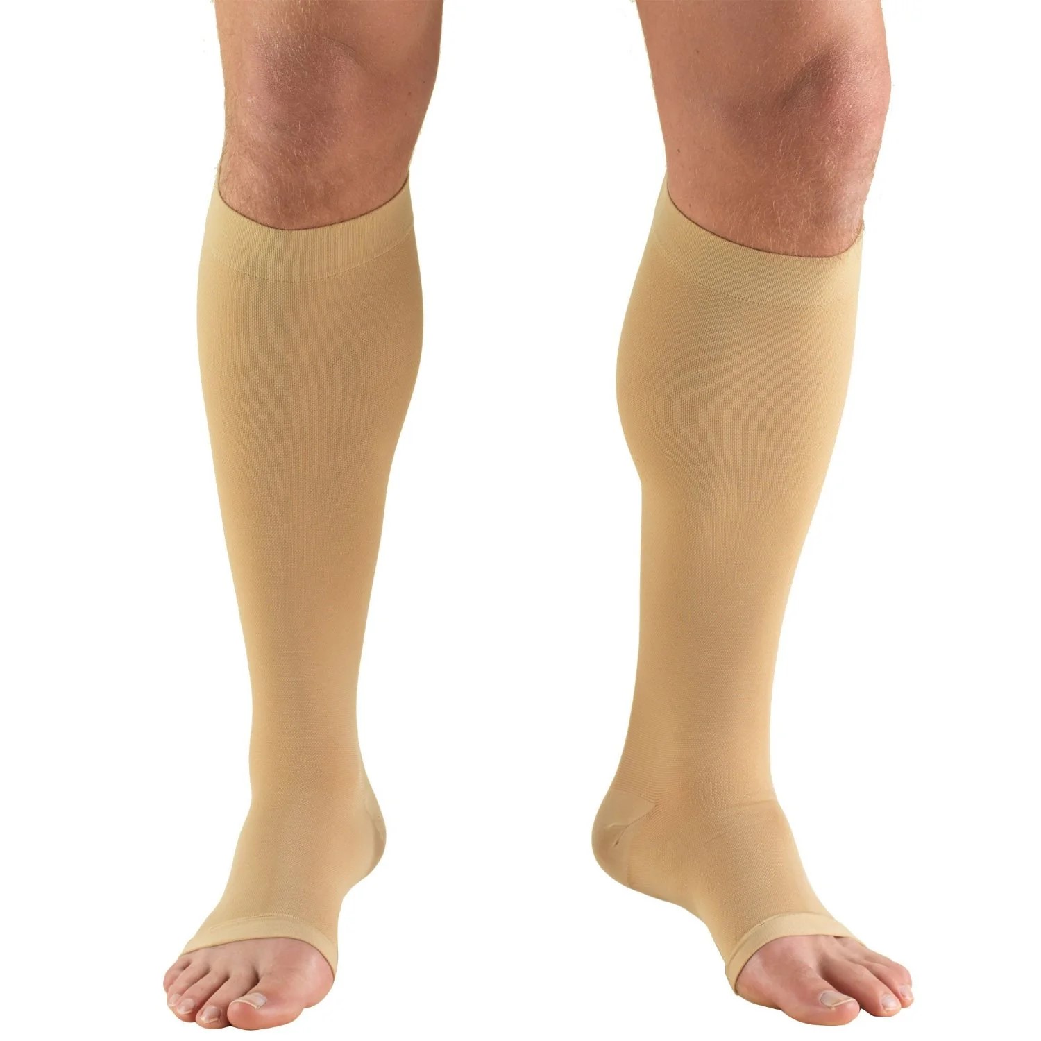 Truform Medical Leg Wear Below Knee Open Toe, Soft Top, Short, 30-40 Mmhg,Beige Small