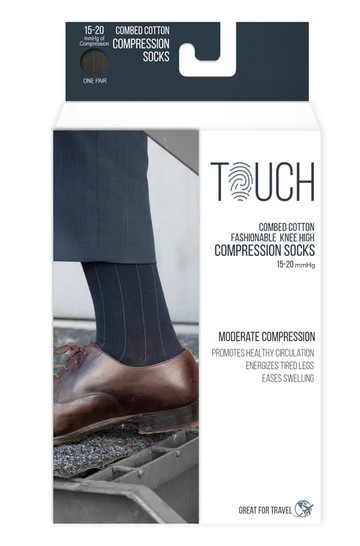 Touch Men'S Intelligent Rib Pattern Compression Sock, Knee High, 15-20 Mmhg, Black X-Large (13+