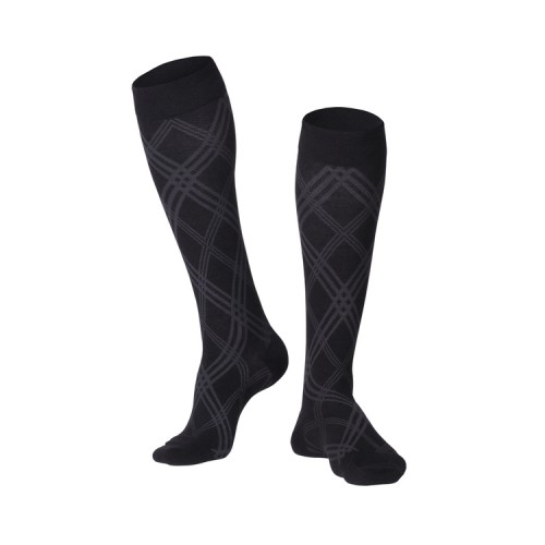 Truform Men'S Touch 20-30mmhg Black Argyle Knee High Compression Socks Large