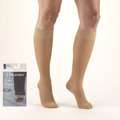 Truform Ladies' Sheer Lites 15-20mmhg Knee-High Closed-Toe Xl (13-19") Beige Support Stockings
