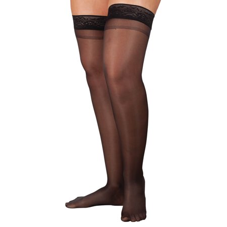 Truform Ladies Sheer Lites Thigh High Compression Stocking, Closed Toe, Lae Top, 15-20mmhg, Bla