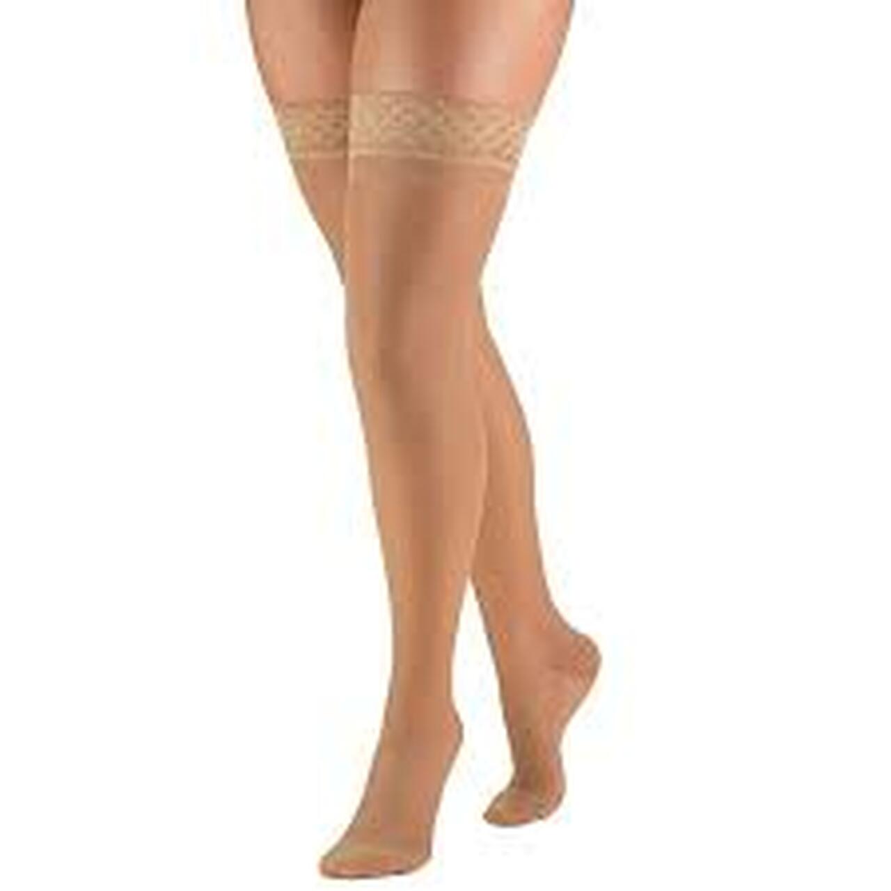 Ladies Sheer Lites 15-20mmhg Thigh-High Closed-Toe Stocking Nude Xl (<21 1/2") Silicone Top