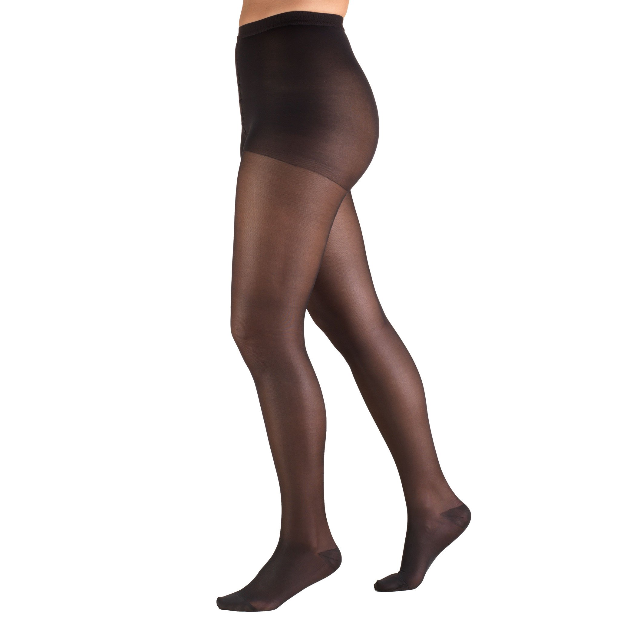 Truform Ladies' Sheer Lites Pantyhose, 15-20mmhg Closed-Toe, Black, Tall