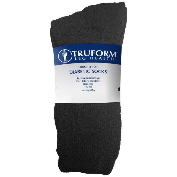 Truform Comfort Care Non-Compression Diabetic Socks Crew Length Black, Xlarge (Men: 12 1/2+ Wo