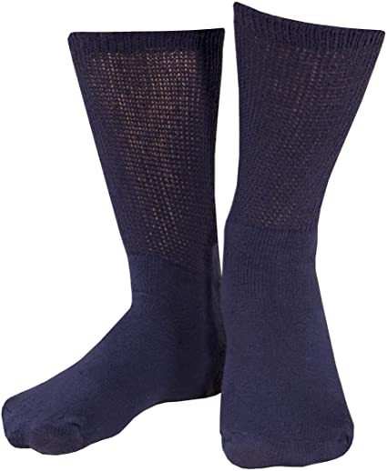 Comfort Care Casual No Compression Loose Fit Top Crew Length Diabetic Sock Navy Small (Men: 4-6