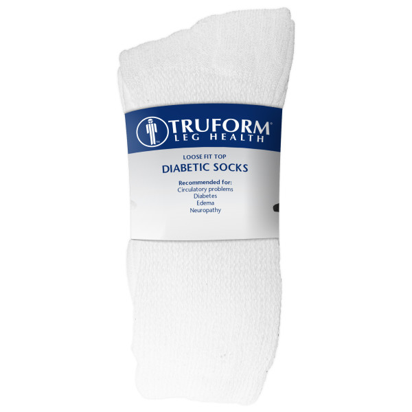 Truform Comfort Care Non-Compression Diabetic Socks Crew Length White, Large (Men: 9-12 Women