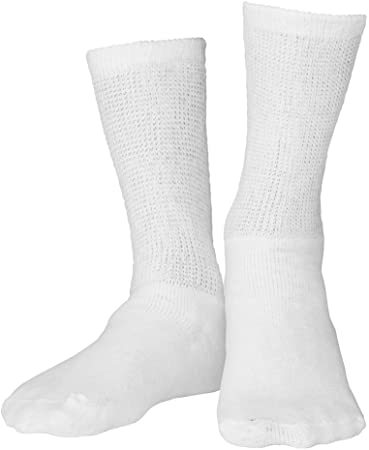 Truform Comfort Care Non-Compression Diabetic Socks Crew Length White, Medium (Men: 6-9 Women