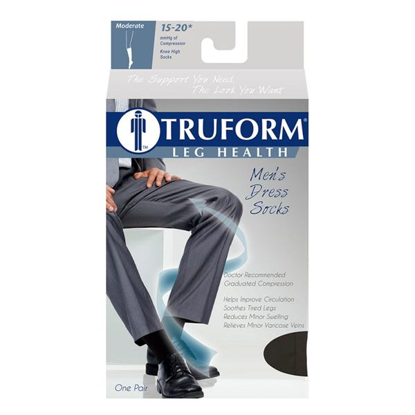 Truform Men'S Dress Style 15-20mmhg Knee-High Compression Sock Black Medium (7 1/2-10) Latex-Fr