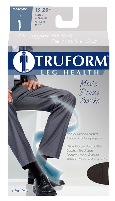 Truform Men'S Dress Style 15-20mmhg Knee-High Compression Sock Black Small (7 And Under) Latex