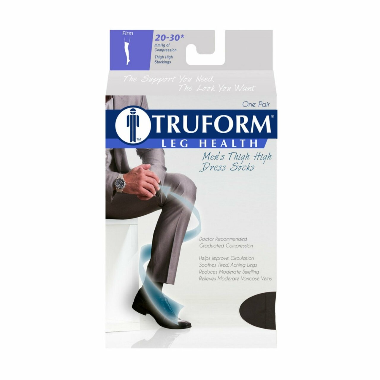 Truform Men'S 20-30mmhg Dress Thigh-High Socks Small (15 3/4 - 24 1/2") Silicone Top Black