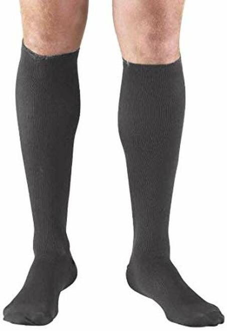 Men'S Knee High Compression Stockings, 30-40 Mmhg, Silicone Stay-Up Top, Black, Large