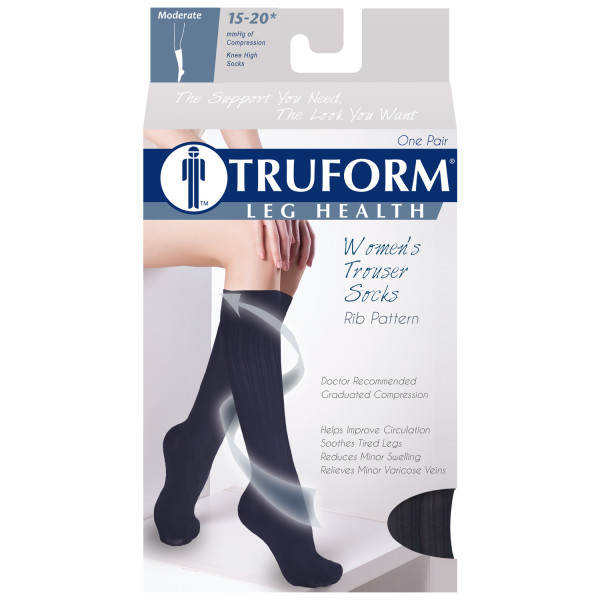 Truform Ladies' 15-20mmhg Rib-Pattern Knee-High Compression Socks Medium (13 1/2" - 16") Navy L