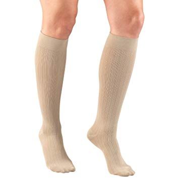 Truform Ladies' 15-20mmhg Rib-Pattern Knee-High Compression Socks Medium (13 1/2" - 16") Tan La