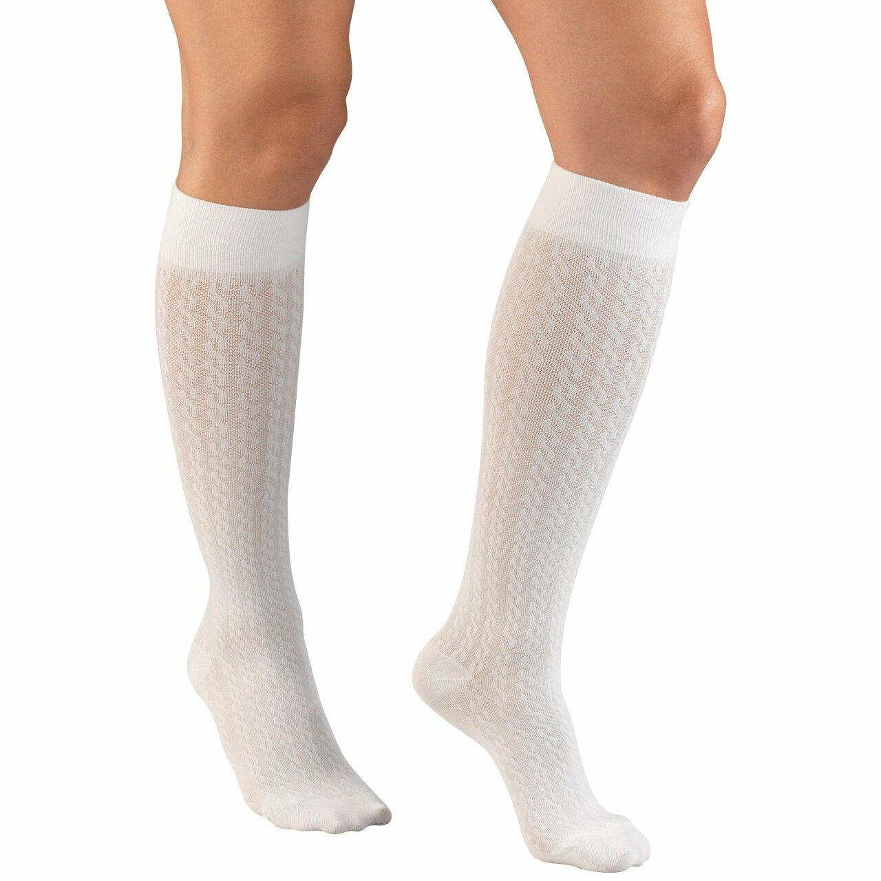 Ladies Compression Socks 15-20 Mmhg Cable White, Medium