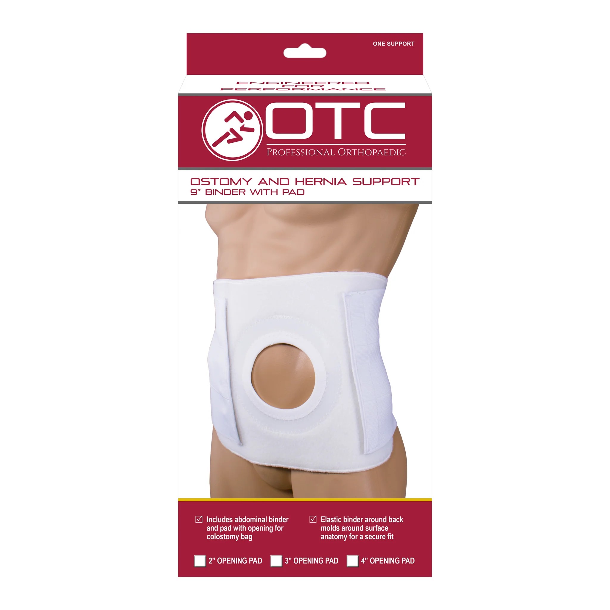 Ostomy Binder 9" W/ Pad, 3" Opening, Whitelarge