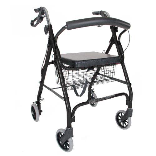 Pcp Rollator W/ Curved Backrest Hand Brakes 6" Wheels Black Padded Seat Basket (250lbs)