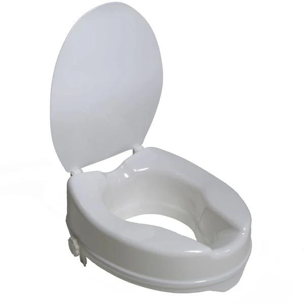 Pcp 4" Elongated Raised Toilet Seat W/ Lid (300lbs Cap.) Plastic Tool-Free