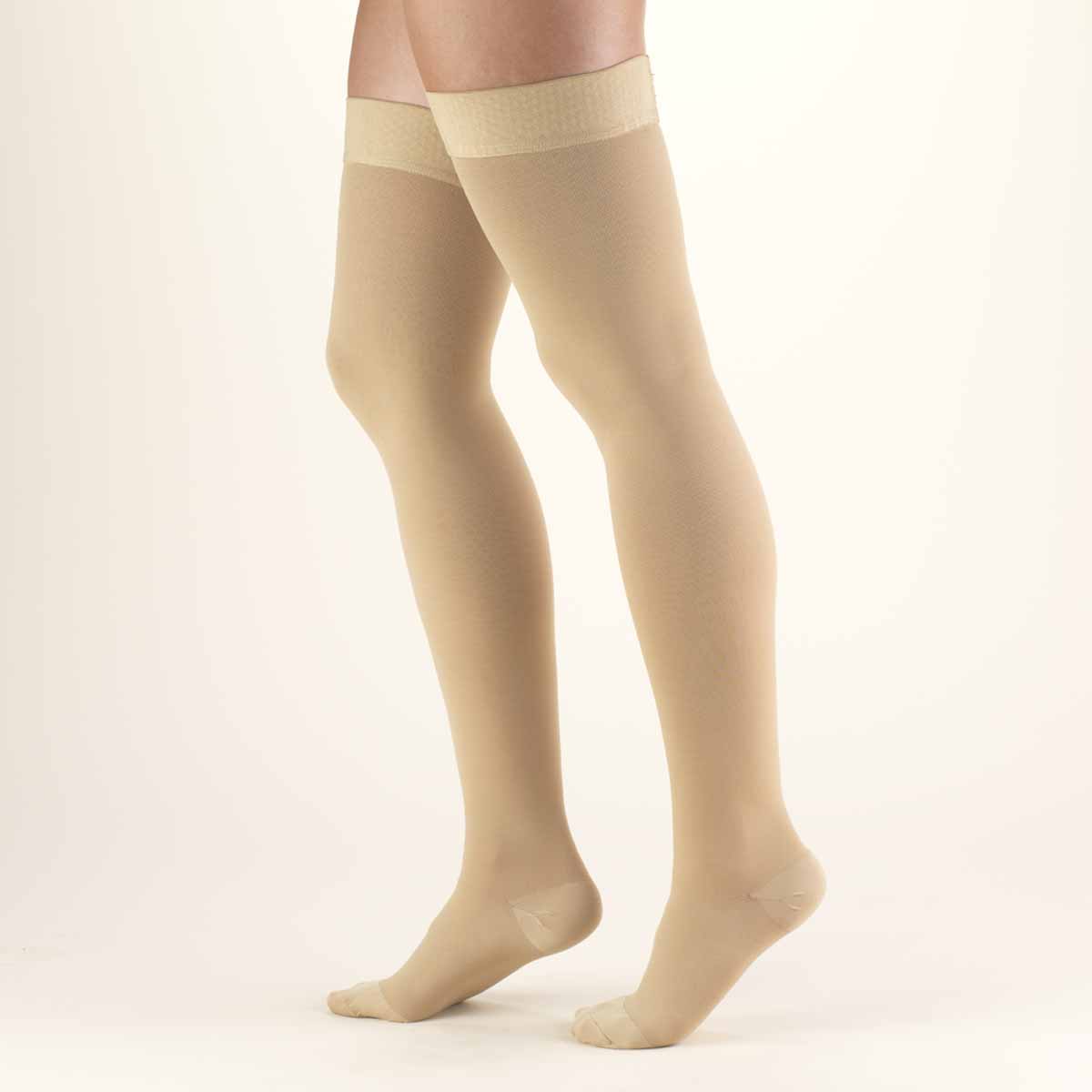 Truform Classic Medical Thigh High Compression Socks, Closed-Toe, 20-30 Mmhg, Stay-Up Top, Beig