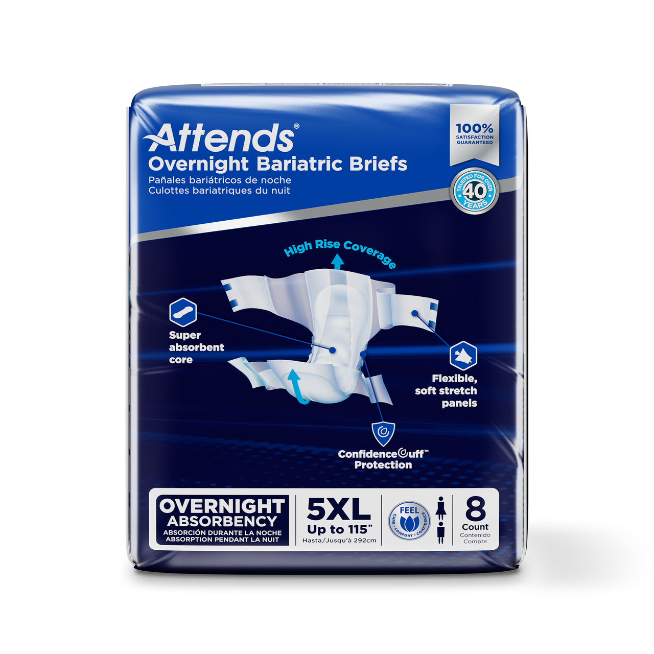 Attends Bariatric Briefs, 5x-Large - Up To 115" (292cm) (49753) - 4 Bags Of 8 Heavy Item