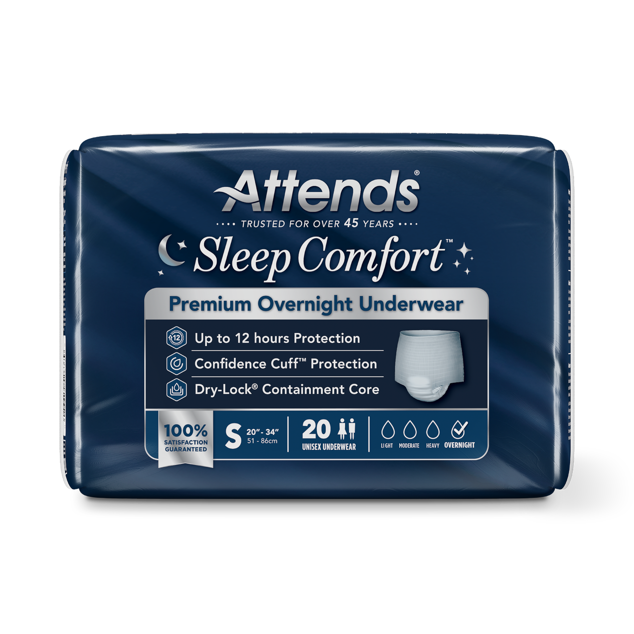 52637 Sleep Comfort™ Premium Overnight Underwear - Small (20”-34“) - 4 Bags Of 20
