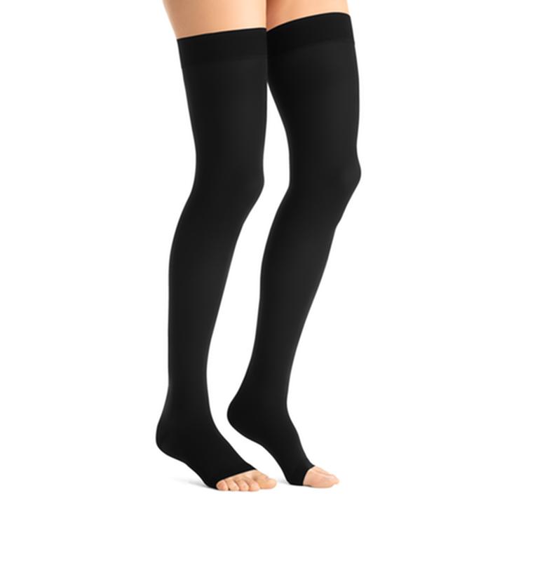 Jobst Opaque Women, Thigh High W/Sil Dot Band, 20-30mmhg, Xl, Black, Open Toe