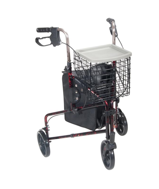 3 Wheel Rollator Rolling Walker With Basket Tray And Pouch, Flame Red * Drive Medical Item Surcharge…