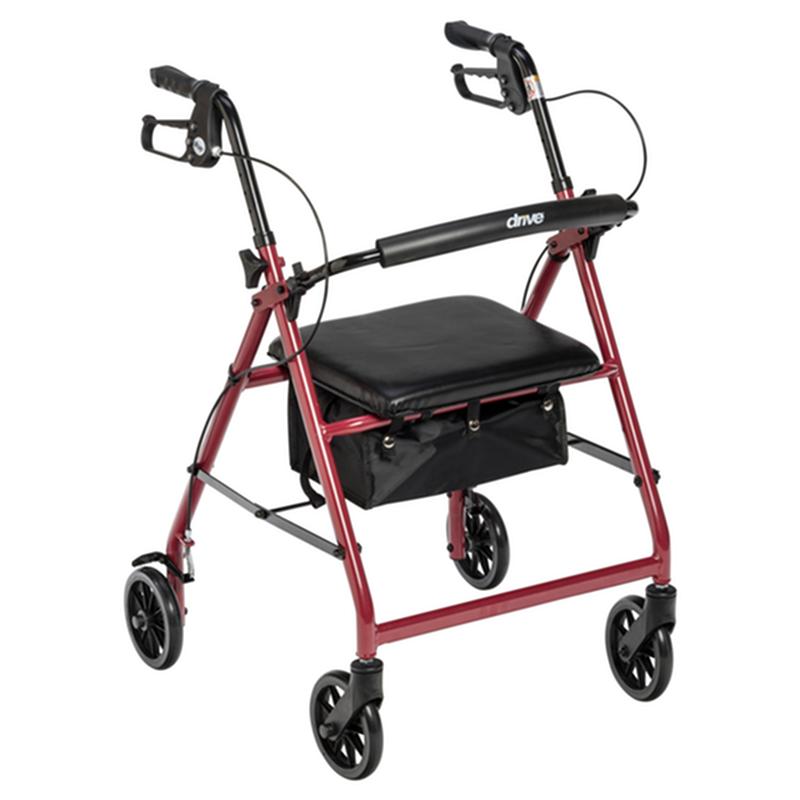 Rollator Rolling Walker With 6" Wheels, Fold Up Removable Back Support And Padded Seat, Red * Drive…