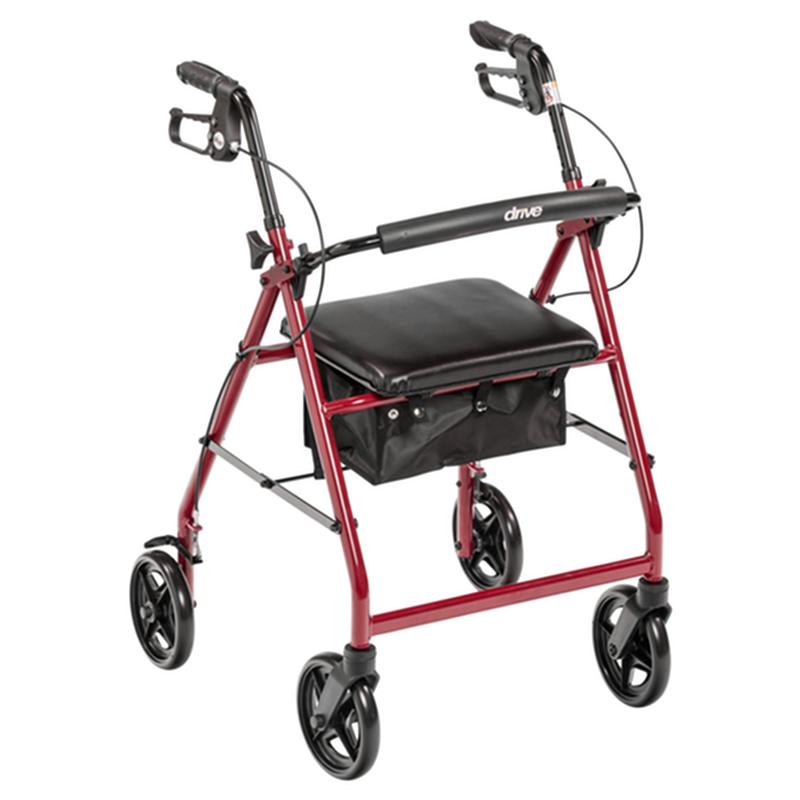 Aluminum Rollator Rolling Walker With Fold Up And Removable Back Support And Padded Seat, Red * Drive…