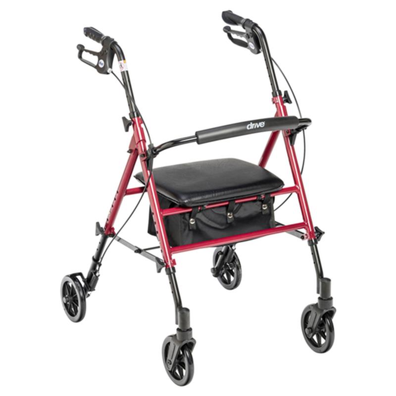 Adjustable Height Rollator Rolling Walker With 6" Wheels, Red * Drive Medical Item Surcharge Included…