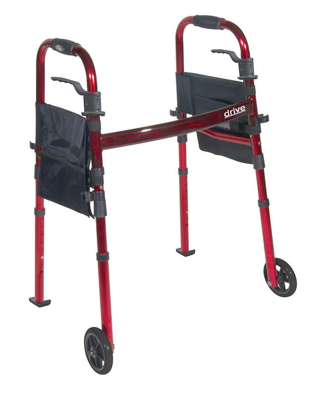 Deluxe Folding Travel Walker With 5" Wheels And Read Glide Skis With Fold Up Legs * Drive Medical Item…