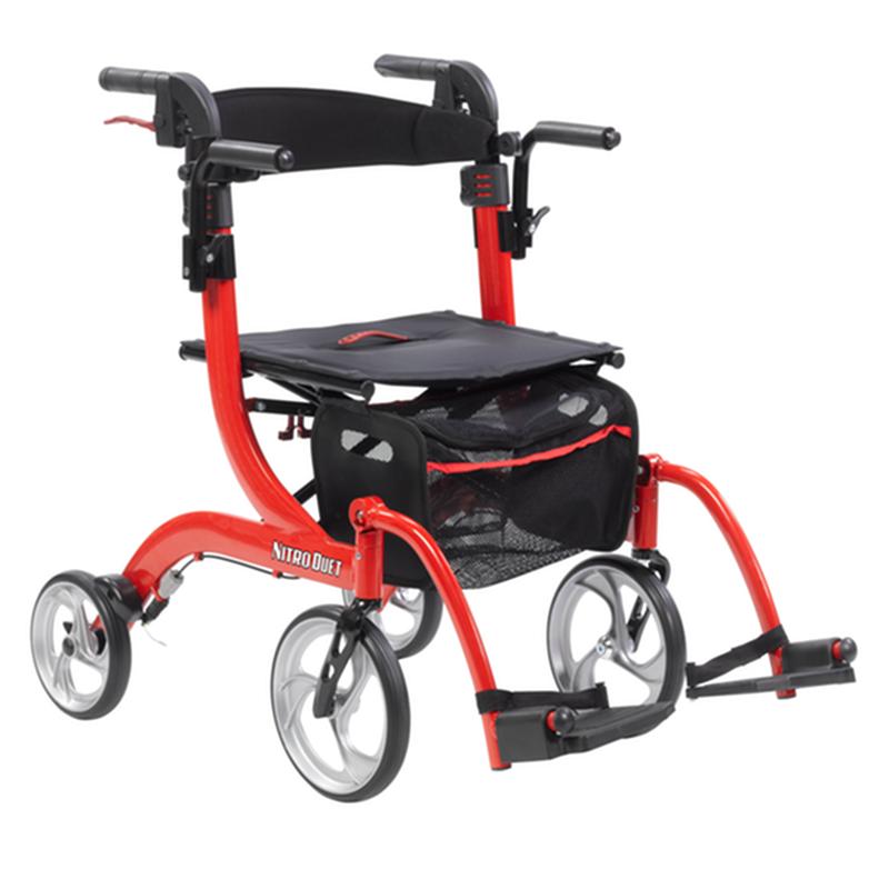 Nitro Duet Dual Function Transport Wheelchair And Rollator Rolling Walker, Red * Drive Medical Item…