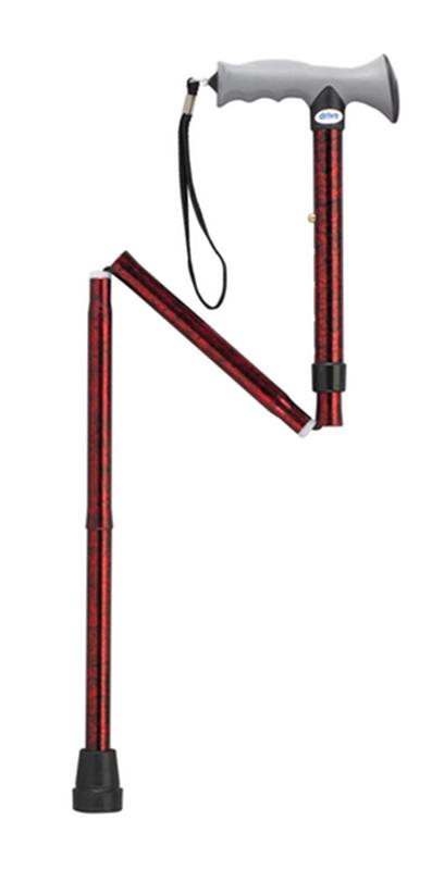 Adjustable Lightweight Folding Cane With Gel Hand Grip, Red Crackle * Drive Medical Item Surcharge…