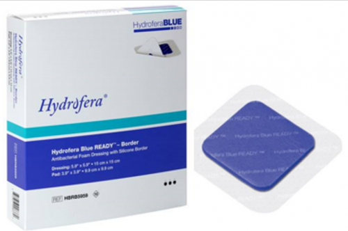 Hydrofera Blue Ready-Border Dressing 4" X 4" Silicone Adhesive Border Waterproof & Breathable