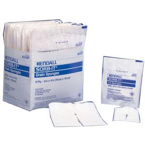 (2per Pk) Curtiy Drain Sponge 6ply Sterile 4" X 4"