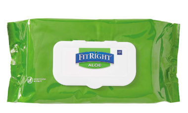 Fitright Aloe Pre-Moistened Hygiene Wipes, Unscented, 8x12", 100 Per Soft Pack