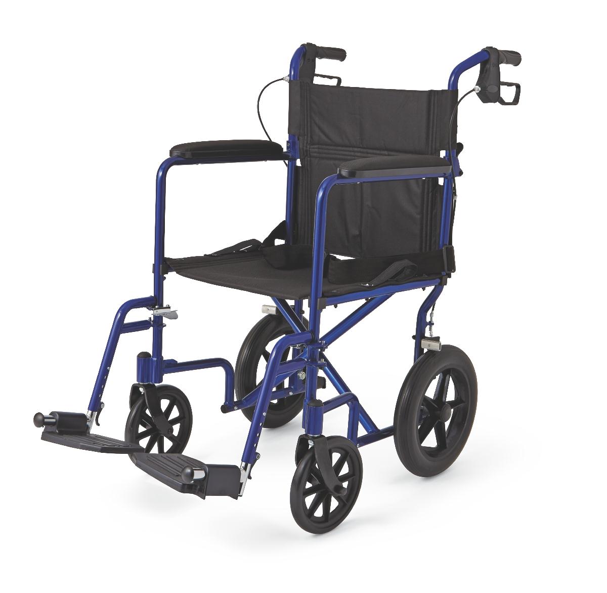 Aluminium Transport Chair With 12" Wheels, Blue Heavy Item