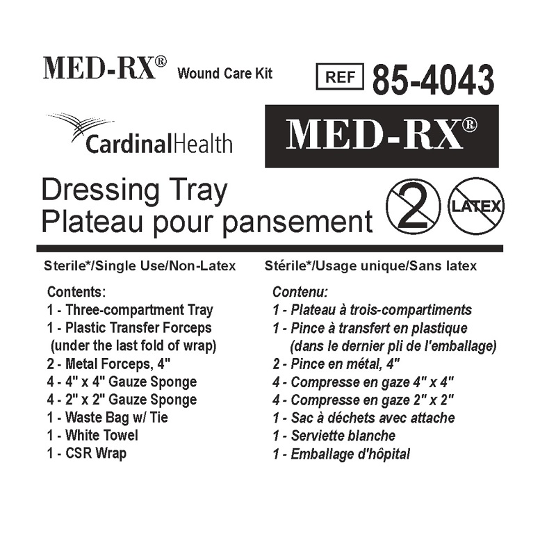Dressing Tray Sterile Latex-Free 3-Part Tray Forceps Gauze Towel Csr Wrap Bag W/ Tie