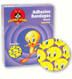 Bandage Adhesive Plastic Spots 7/8" Round Tweety Bird Print Sterile Latex-Free