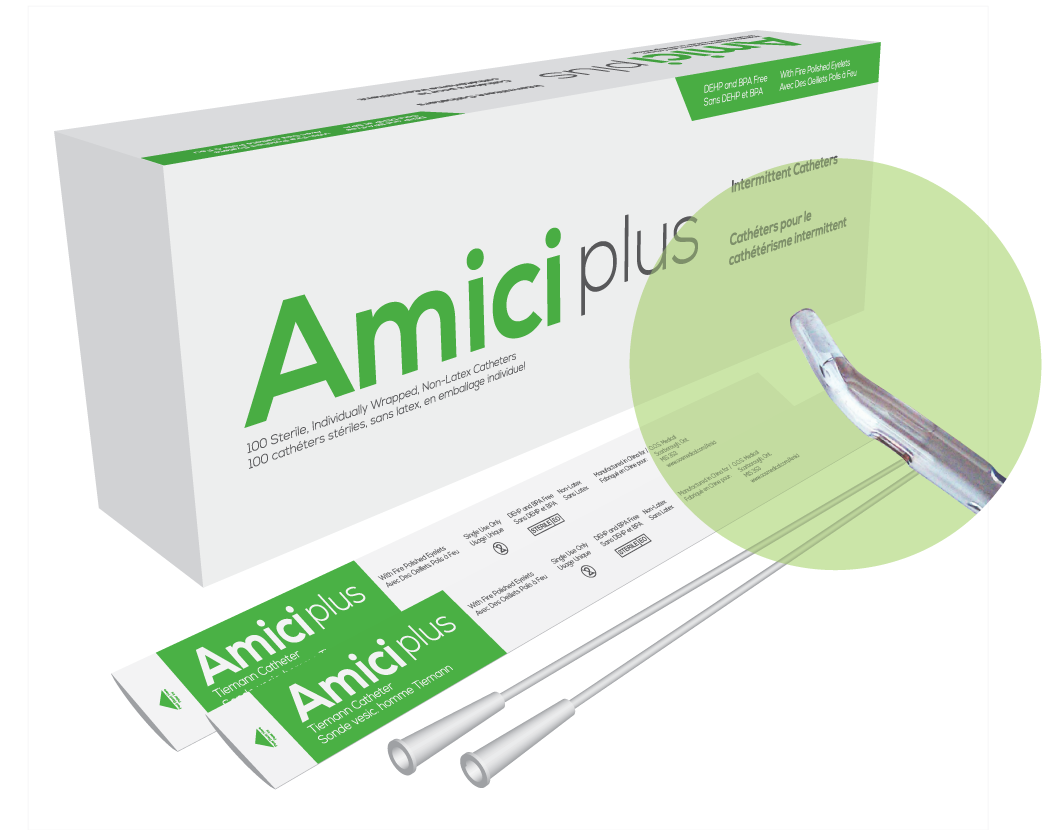 Amici Plus Tiemann Intermittent Catheters, Size 12fr 16in